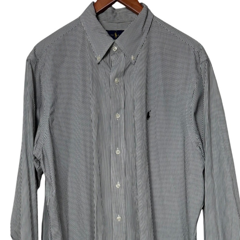 Polo Ralph Lauren Mens XL Black White Striped Cotton Button Down Shirt LS
